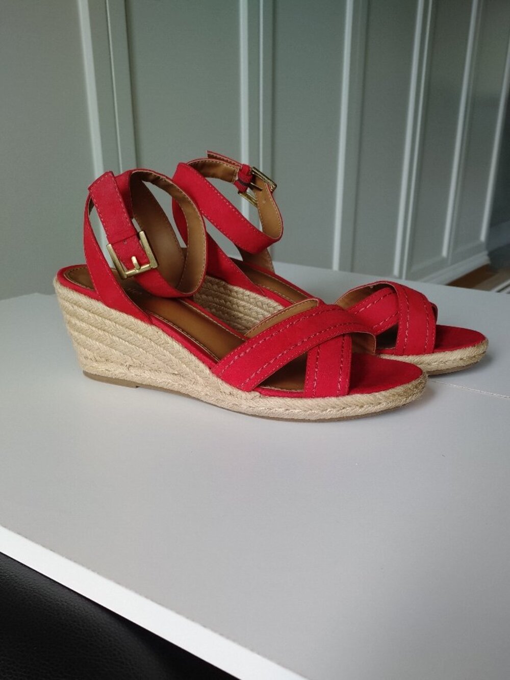 Nicole Red Espadrille Wedge Sandals, 8.5